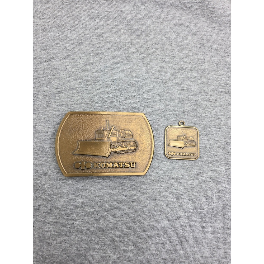 KOMATSU D65E Bulldozer Crawler Tractor Solid Brass Belt Buckle and Keychain Fob